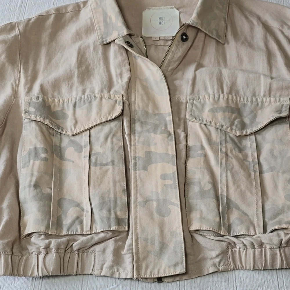 Hei Hei Anthropologie Ronan Camo Cropped Linen Jacket Women's Size S (3mm mark) - Picture 13 of 16
